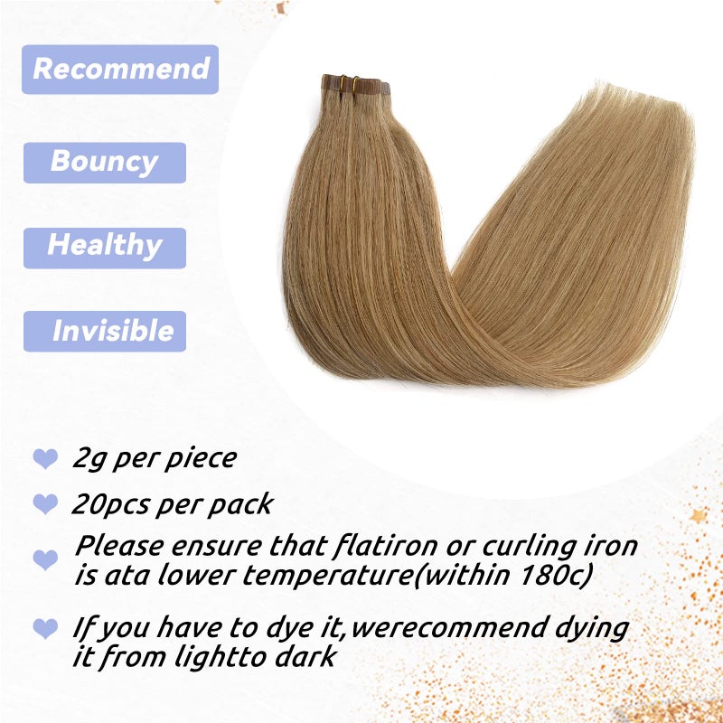 Smavida Blonde Tape in Hair Extensions 100% Remy Human Hair 22Inch 20Pcs 60Gram Double Sided Tape Hair Seamless Skin Weft Human Hair Straight Remy Hair Tape in Extensions Caramel Blonde for Women - Image 3